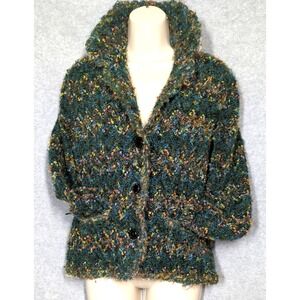 Vtg Wool Blend Knit Cardigan Jacket Sweater Women S Green Boho Appeal Prairie